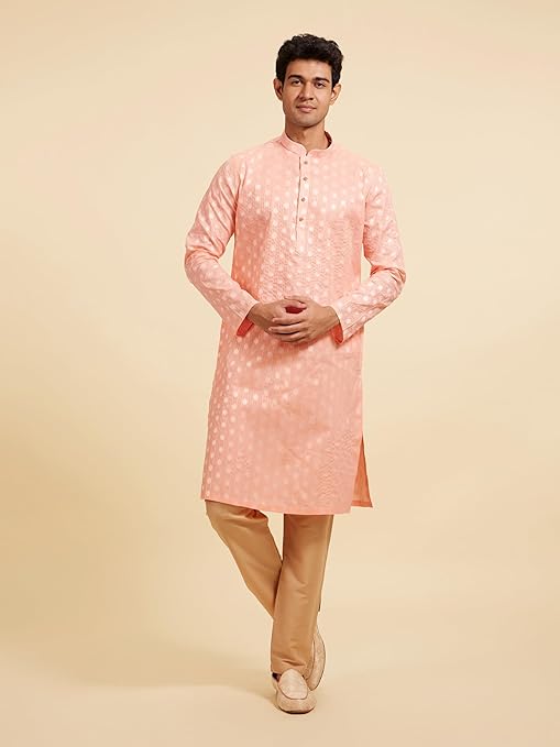 MANYAVAR Men's Cotton Self Design Kurta